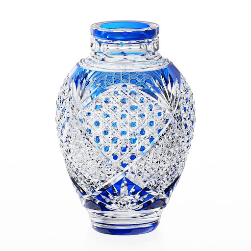 CRYSTAL 花瓶　江戸切子　笹っ葉に八角籠目紋 KAGAMI