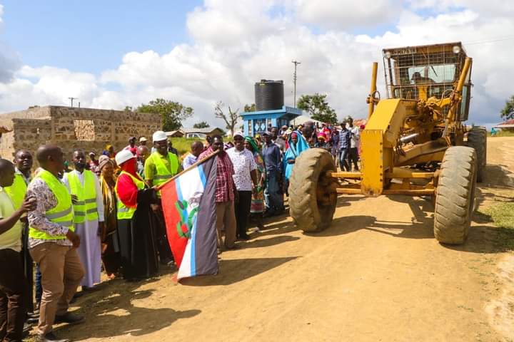 Kwale Governor Fatuma Achani initiates the ground breaking of the construction of Mstangatifu-Pema road in Kinango sub county on Tuesday, June 20, 2023.