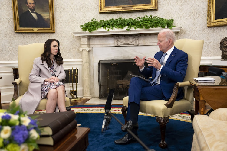 US President Joe Biden, right, New Zealand Prime Minister Jacinda Ardern at the White House in Washington, DC, the US, May 31 2022. Picture: DOUG MILLS/NEW YORK TIMES/BLOOMBERG