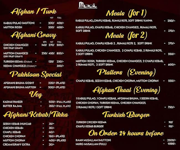 Pakhtoon Al Hind menu 