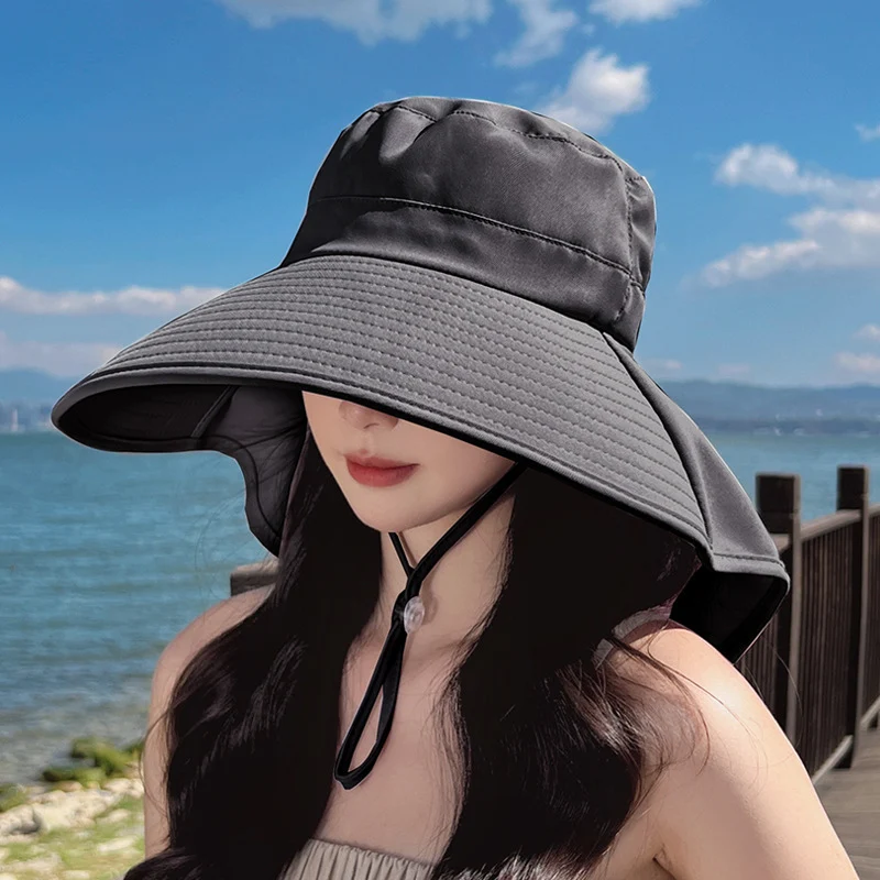 Zonnehoed met grote rand, UV-bescherming, sjaal, gezichtsbescherming, zomerhoed, ideaal voor strand en bescherming tegen de zon.