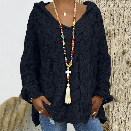 Title 8, European and American Solid Color Twist Knit Ho...
