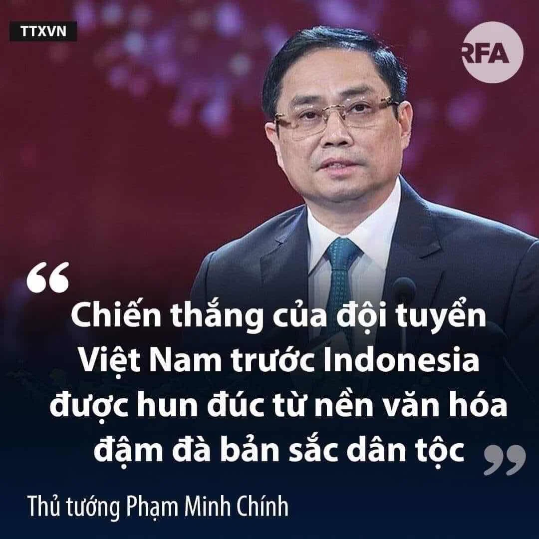 thư khen ngợi đội tuyển bóng đá vừa thắng đội Indonesia 4-0 của thủ tướng Phạm Minh Chính