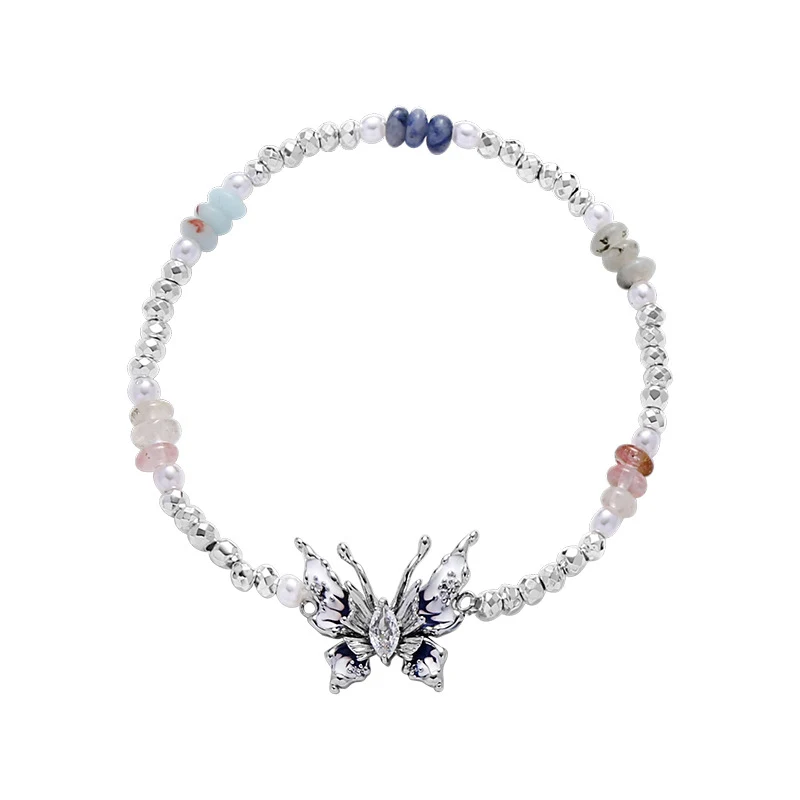 Elegante damesarmband met vlinder- en oliedruppelkralen. Stretch sieraden voor vrouwen. Een modieuze armband voor dagelijks gebruik.