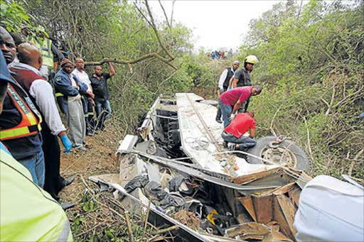 Thirty-five people- 16 women, 15 men and four children died on the scene and nine others left seriously injured - when the bus the AB350 government subsidised bus rolled and plunged into a dry river at near the Congo Bridge near Nkelekethe Village on the dirt road from Willlowvale to Dwesa on Saturday morning. The bus was travelling from KwaNgqeza village via several village picking up passengers enroute to Willowvale town Picture: FILE