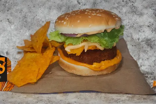 Crunchy Paneer Nacho Burger