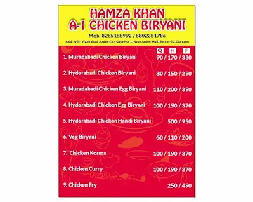 Hamza Khan A-1 Chicken Biryani menu 