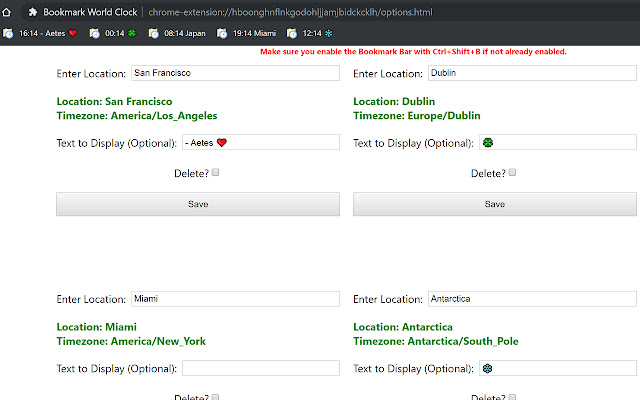 Bookmark World Clock chrome extension