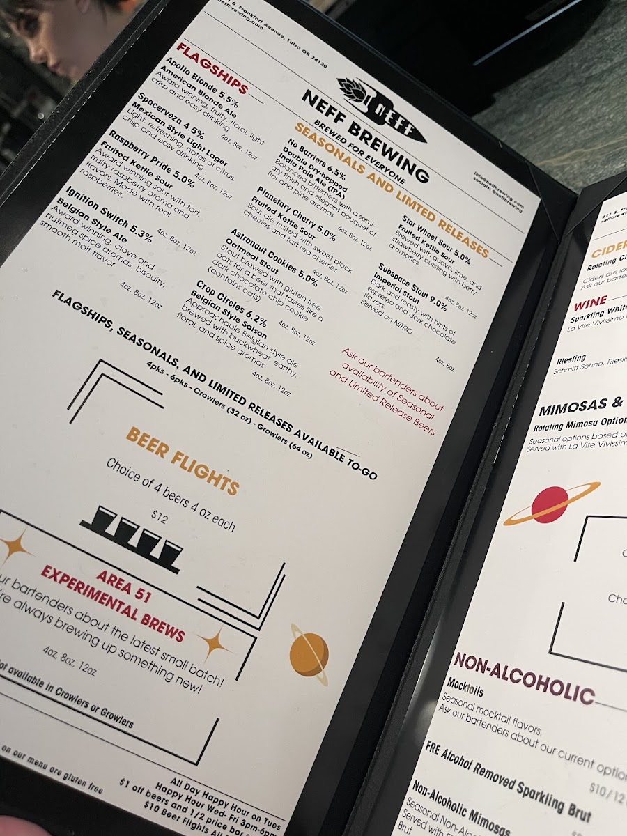 NEFF Brewing gluten-free menu