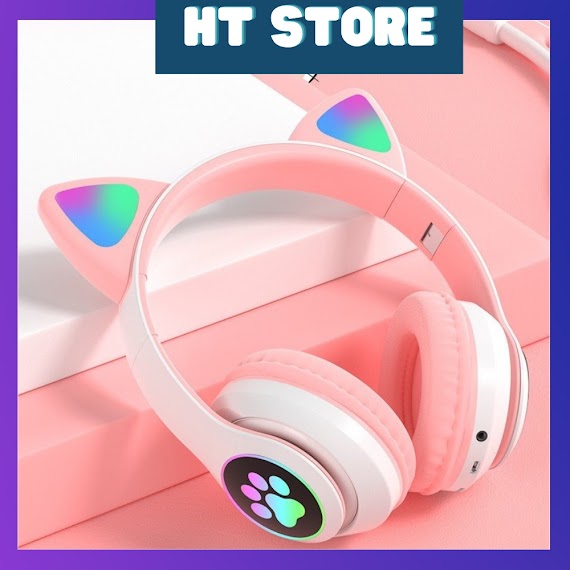Tai Nghe/Headphone Mèo Bluetooth 5.0 Stn - 28 Tích Hợp Đèn Led Phát Sáng Âm Thanh Nổi Kiểu Dáng Dễ Thương Hàng Cao Cấp