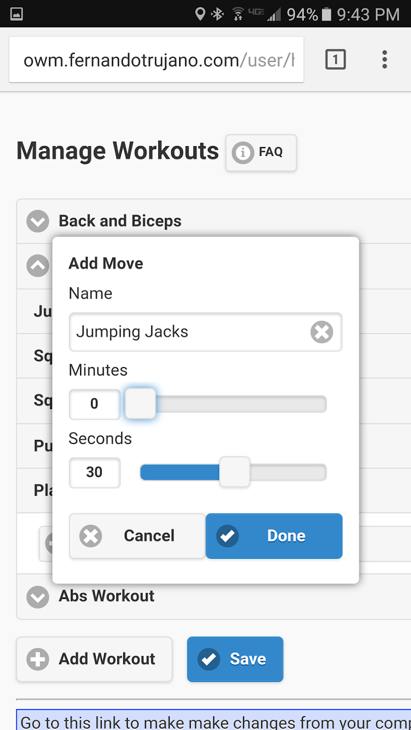 Custom Workout Timer Screen 1
