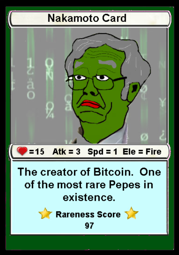 A rare pepe depicting Satoshi Nakamoto