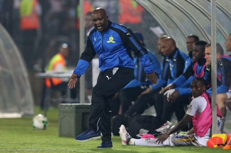 Pitso Mosimane of Mamelodi Sundowns during the Absa Premiership match between Maritzburg United and Mamelodi Sundowns at Harry Gwala Stadium on April 25, 2018 in Durban, South Africa.