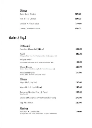 Zest - Amantra Shilpi Resort menu 