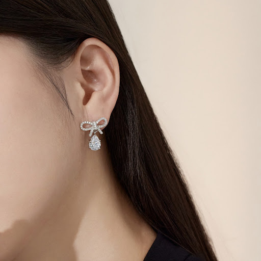 Title 4, Silver S925 Pink Pear-shaped Water Drop Bow Des...