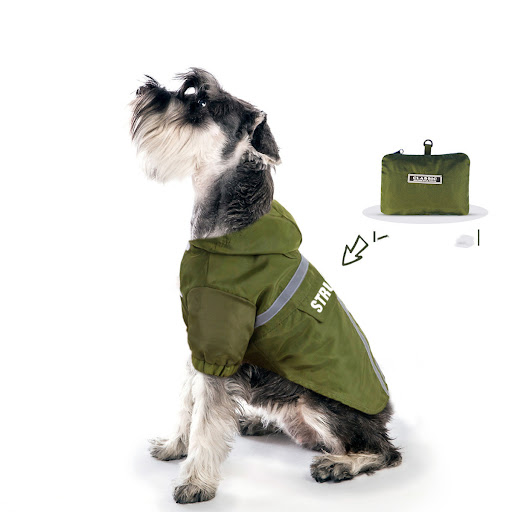 Title 3, Reflective Strip Pet Raincoat Hooded Dog Clothe...