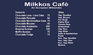 Milkkos Cafe menu 