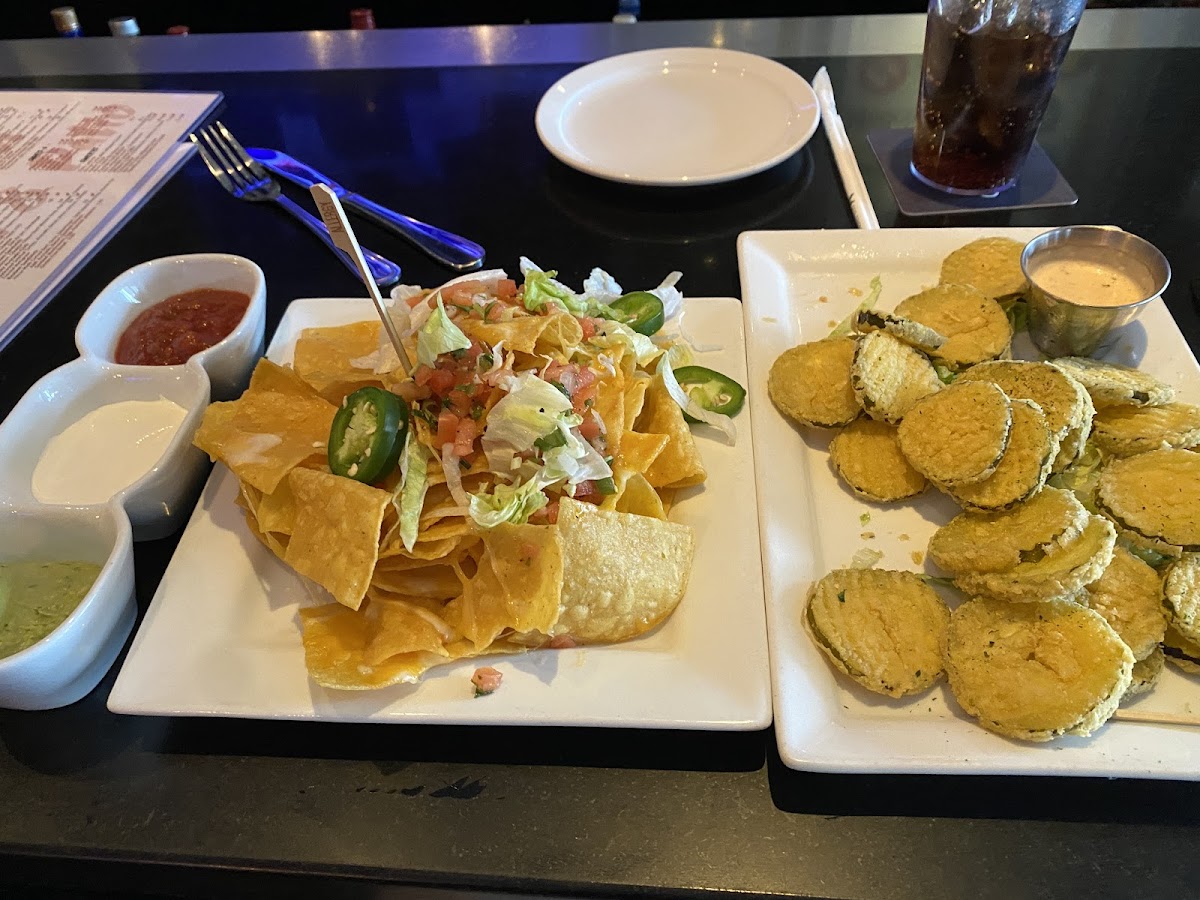 Gf fried pickles and half portion of nachos