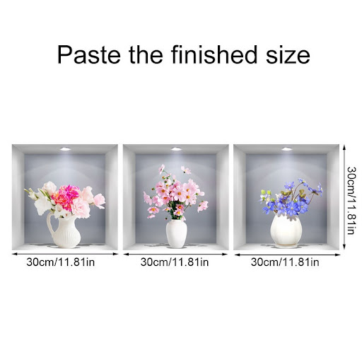 Title 2, Adesivo de Parede 3D Vaso e Plantas Decoração T...