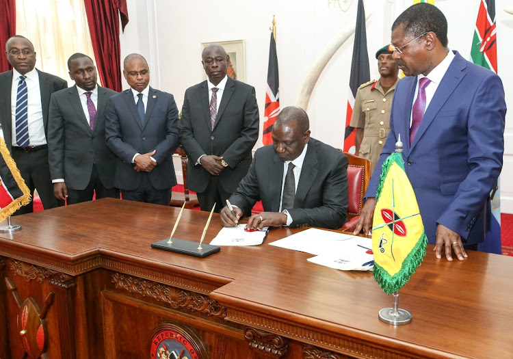 Senate Speaker Amason Kingi, DP Rigathi Gachagua with President William Ruto and Speaker Moses Wetang'ula at State House on January 23 2023.