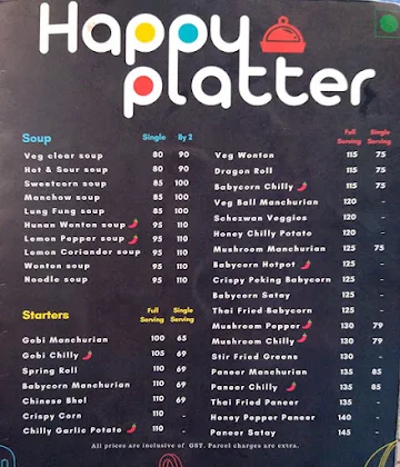 Happy Platter menu 
