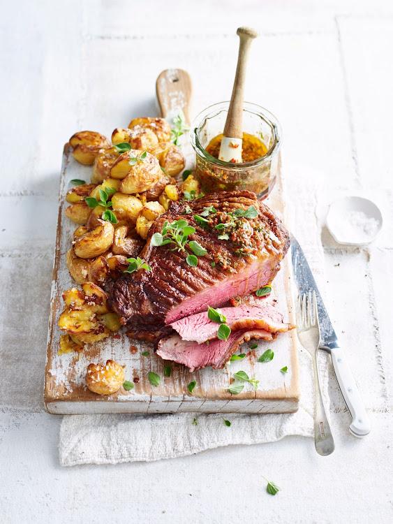 Beef rump with smashed potatoes & anchovy vinaigrette.