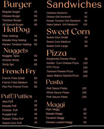 Jaipur Bakers menu 