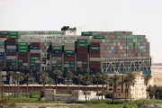 The container ship Ever Given after it was partially refloated, in the Suez Canal, Egypt, on March 29 2021. 