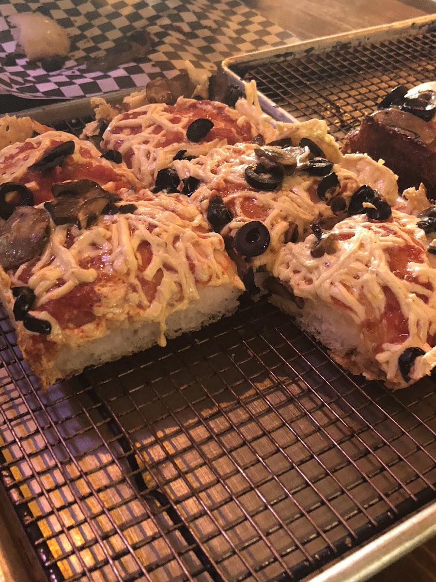 Gluten free pizza with dairy free cheese