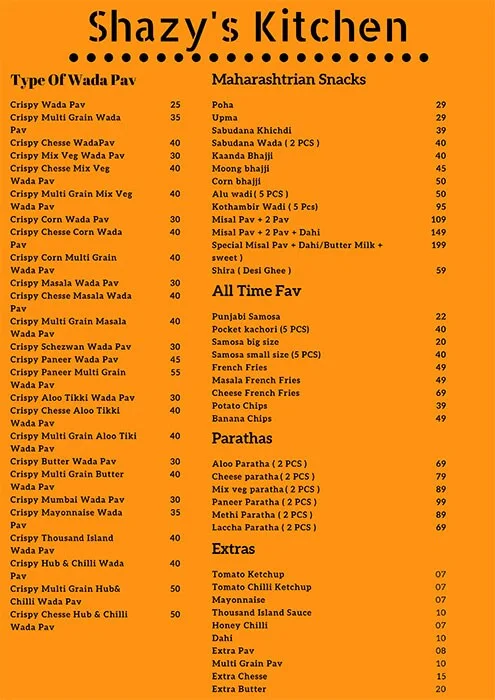 Shazy's Kitchen menu 