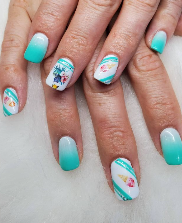 Cloudy Ice Cream Cute Short Nails