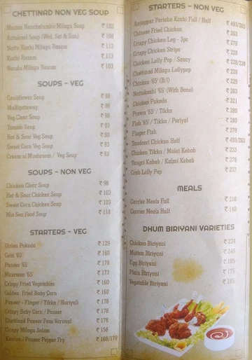 Anjappar menu 