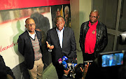 President Cyril Ramaphosa,Pule Mabe and Cosatu general secretary Bheki Ntshalintshali. /Veli Nhlapo