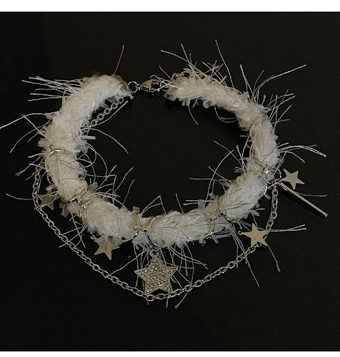 Title 2, White Plush Choker XINGX Double Layer Necklace,...