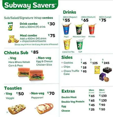 Subway menu 