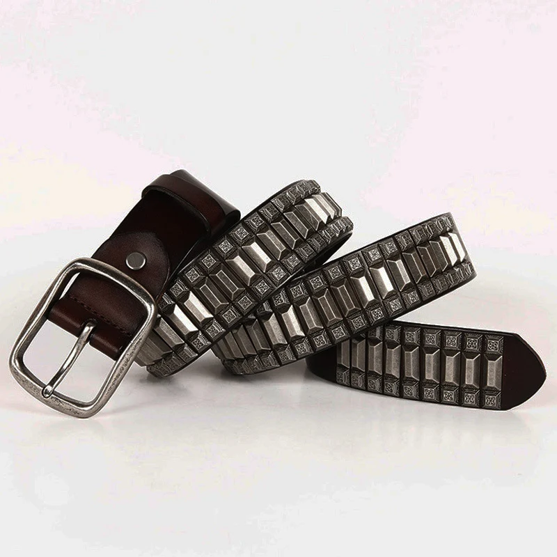 Pagoda Retro kaiš sa nitnama, unisex, od goveđe kože, hip-hop stil. Moderan i izdržljiv kaiš za muškarce i žene.