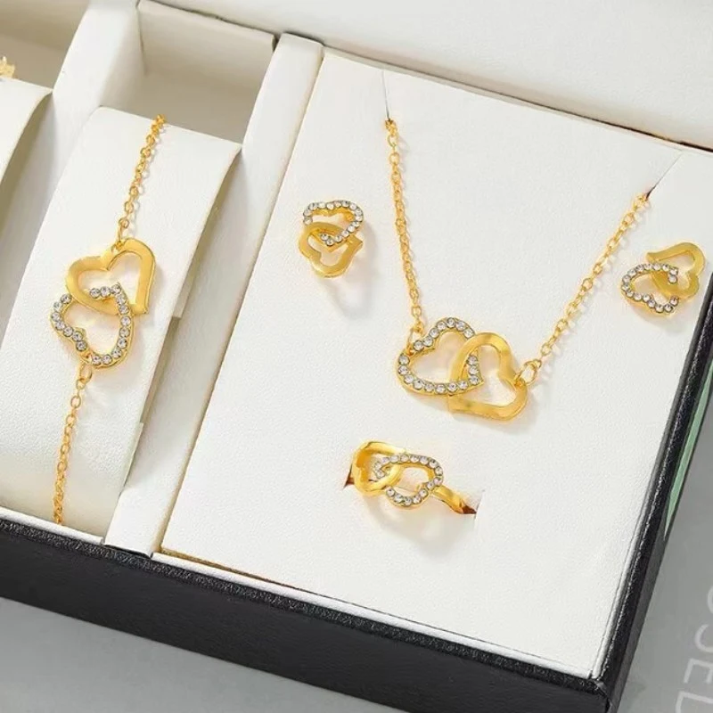 Eenvoudige Dames Sieraden Set Dubbele Liefde Past Overal bij Perfect voor Geschenken Elegant en Tijdloos Accessoire voor Vrouwen Combinatie Sieraden Set