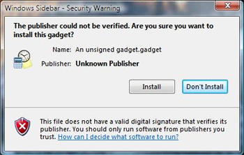 Windows Vista Sidebar security warning