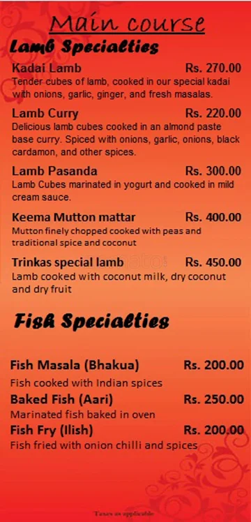 Trinkas Restaurant menu 