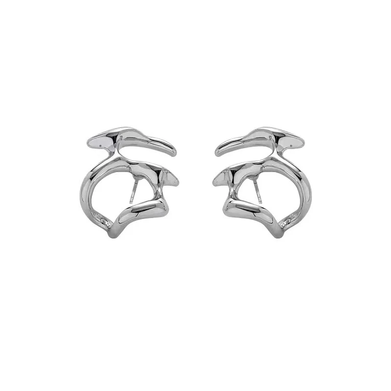 Boucles d'oreilles creuses irrégulières en métal liquide pour femmes