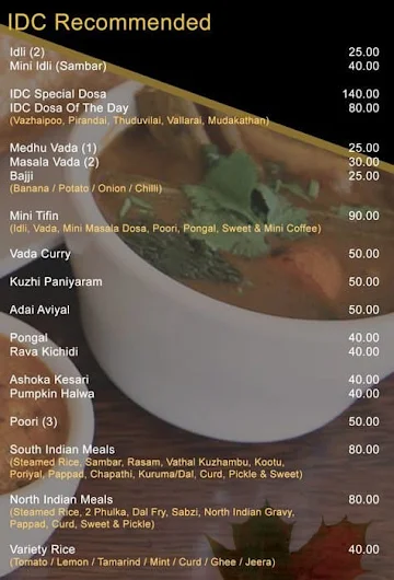 Idli & Dosa Cafe menu 