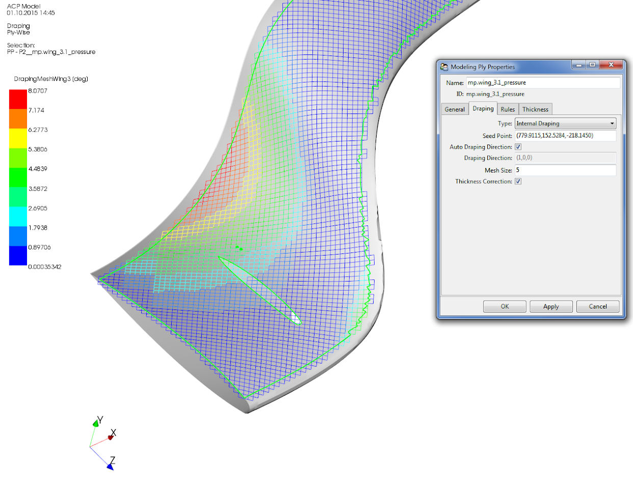 ANSYS - Смещение волокон в зоне переднего крыла