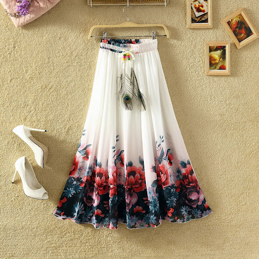 Title 3, Bohemian Chiffon Print Skirt Floral Fairy Dress...