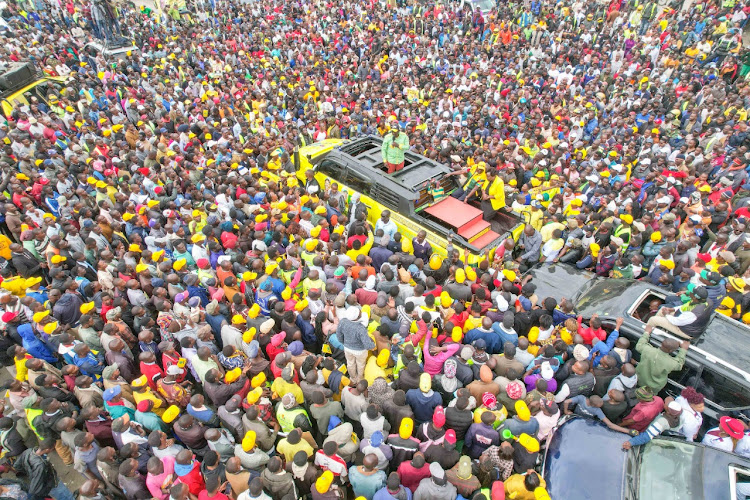 Deputy President William Ruto addressing supporters in Kitengela, Kajiado County on Saturday, July 23,2022.