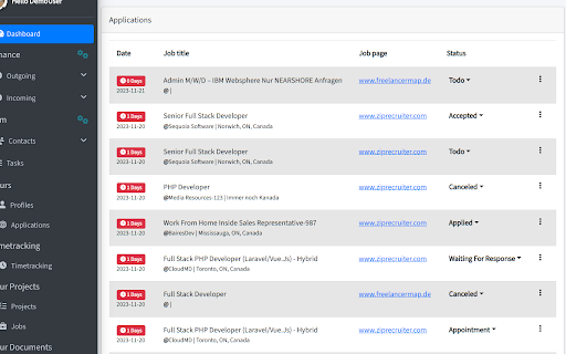 Freelancersplace application tracker