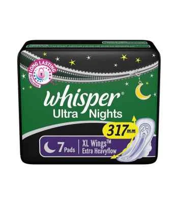 Whisper Ultra Nights Extra Heavy Flow - Xl Wings - 7 pads