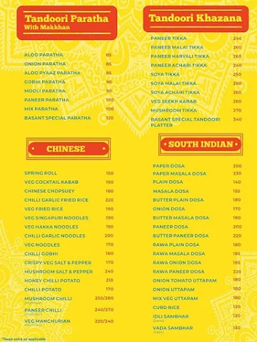 Basant Dhaba menu 