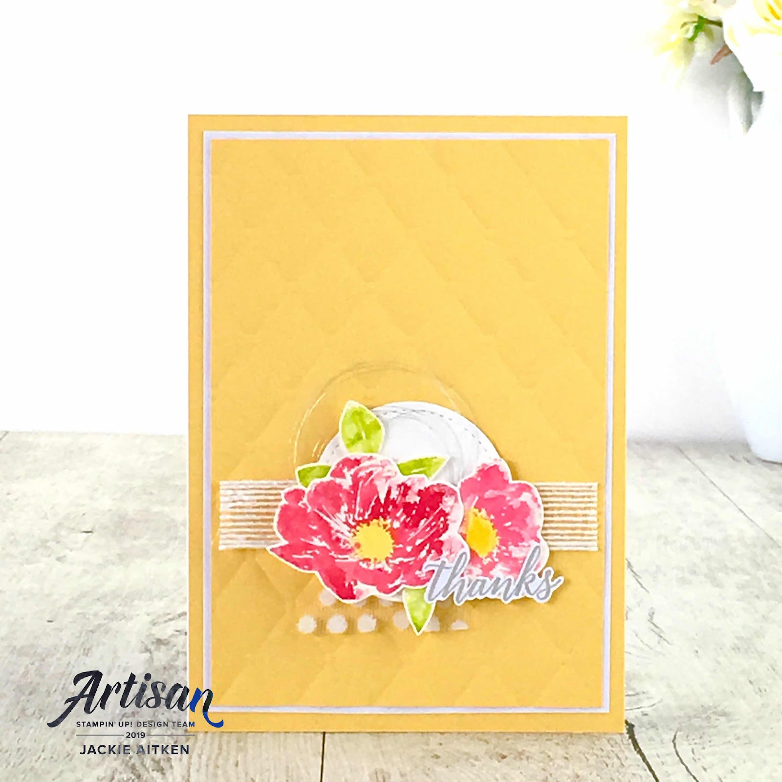 jaxx crafty creations, CAS cards, Colour INKspiration Blog Challenge, Floral Essence, Genuine Gems, Thank You Card, 