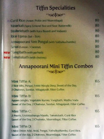 Annapoorani - Truly South Indian menu 