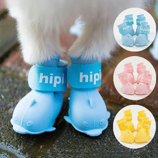 Cartoon Little Dog Shoes Pomeranian Bears Teddy Shoes Set of 4 Waterproof Rainboots Foot Covers Pet Silicone Rainshoes